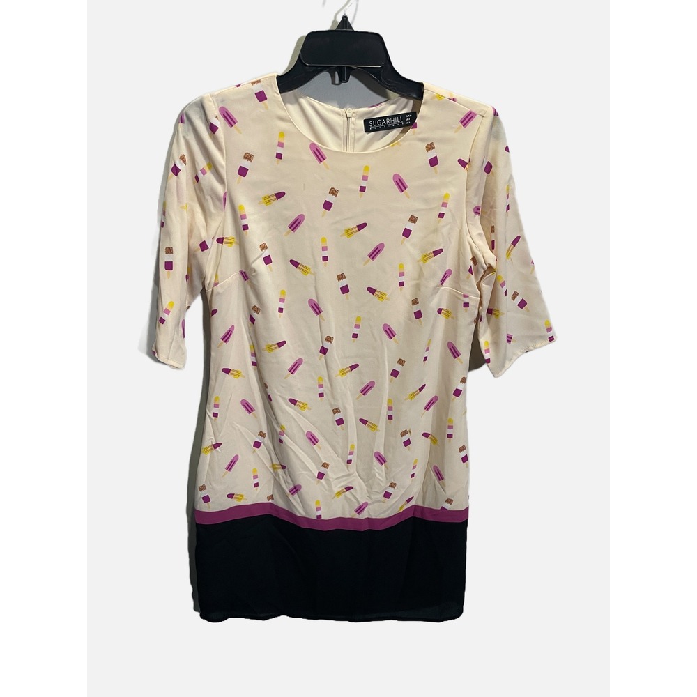 Sugarhill Boutique Dress Womens‎ 2 Cream Popsicle Print Colorblock Summer Mod